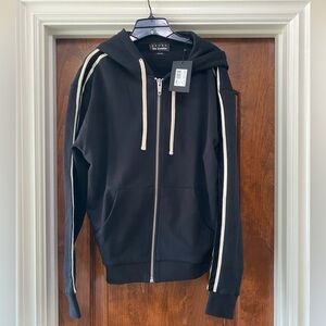 The Kooples X Sport Mens Full Zip Black Hoodie Sweatshirt velvet stripe Sz M NWT